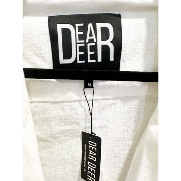 Dear Deer White Linen Double Breasted Jacket Wrap Front Side Tie Medium NWT - Picture 6 of 7